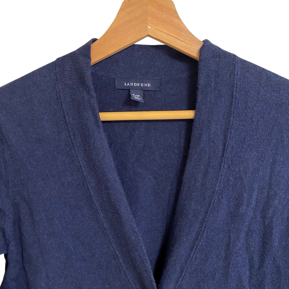 Lands’End navy blue cashmere blend button up long sleeve cardigan sweater size S - Picture 3 of 14